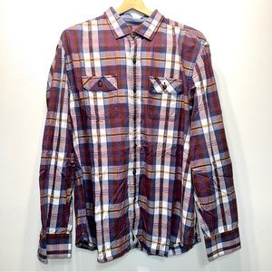 Tommy Bahama Mens Shirt Extra Large Blue Maroon Plaid Long Sleeve Button Up